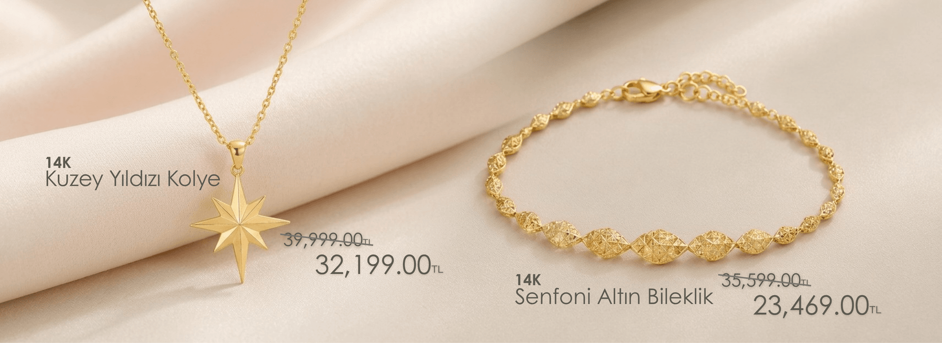14K Kuzey Yıldızı Kolye ve Senfoni Altın Bileklik kampanyası